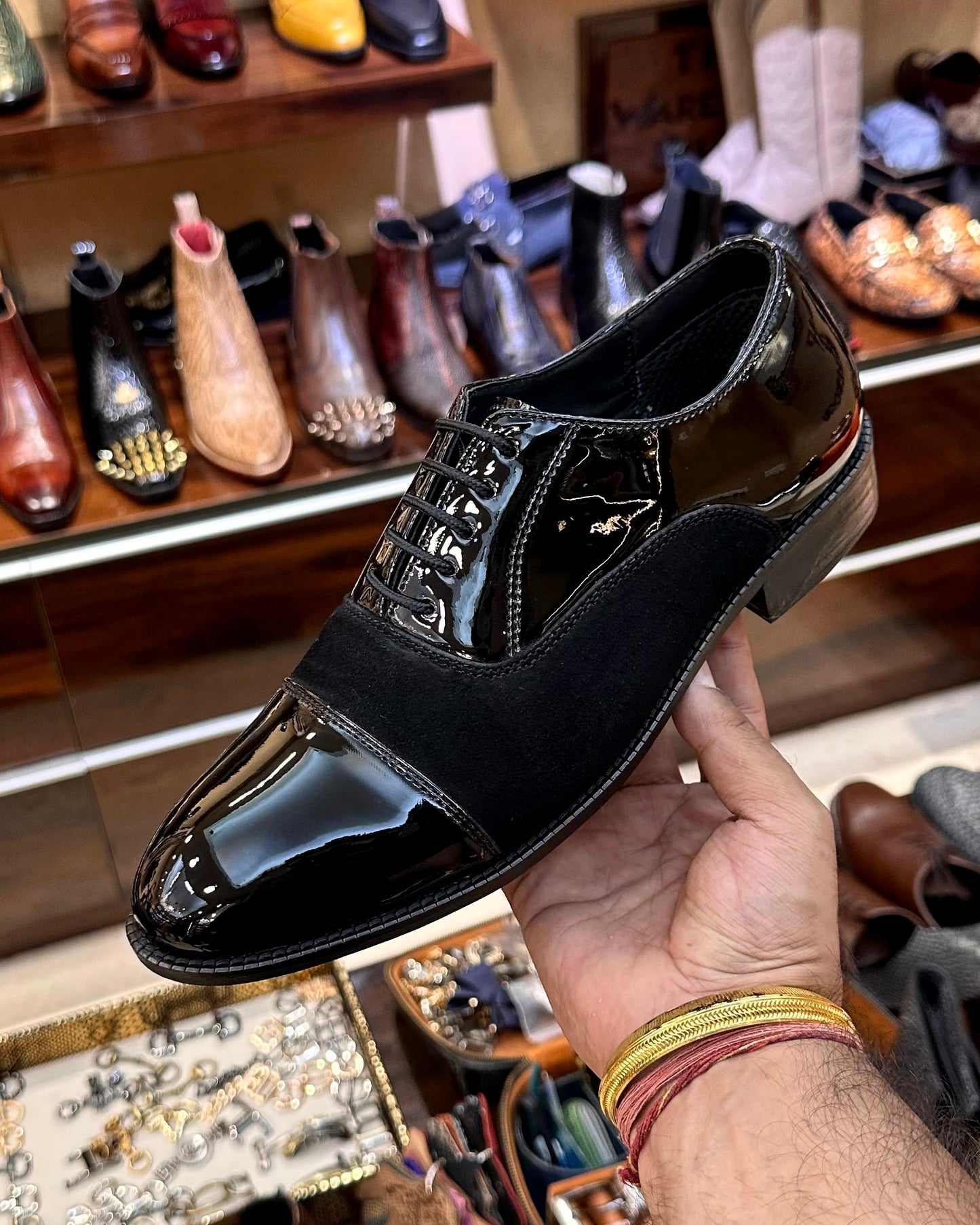 Black Patent & Black Suede Cap Toe Oxfords