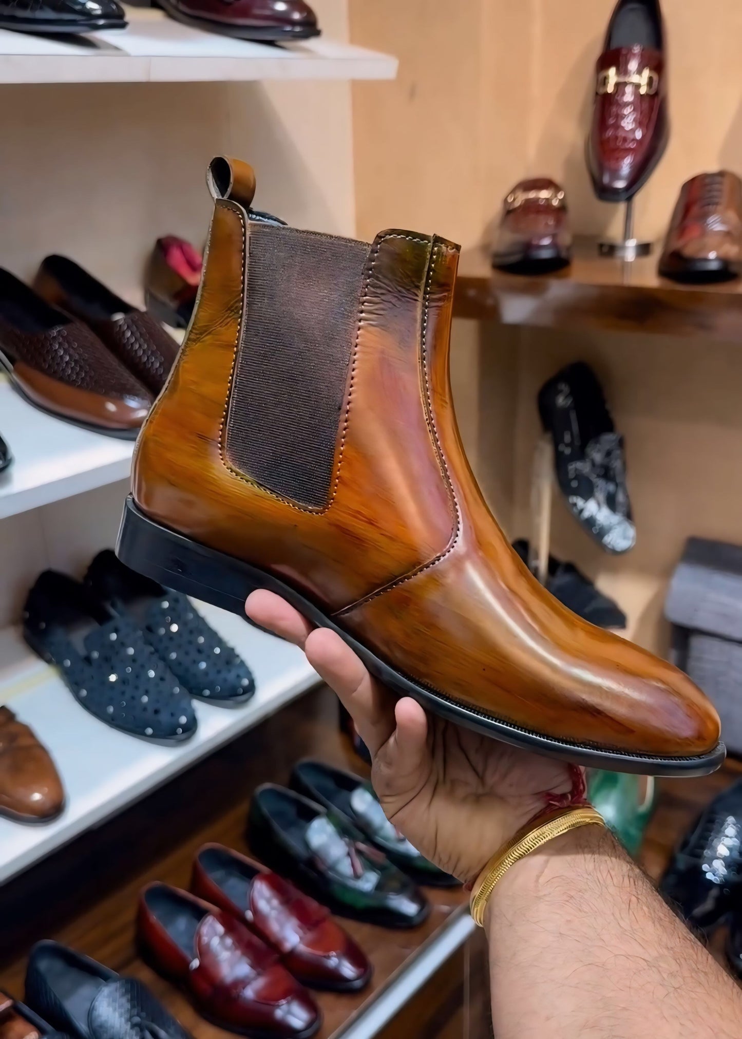 Tan Patina Chelsea Boots