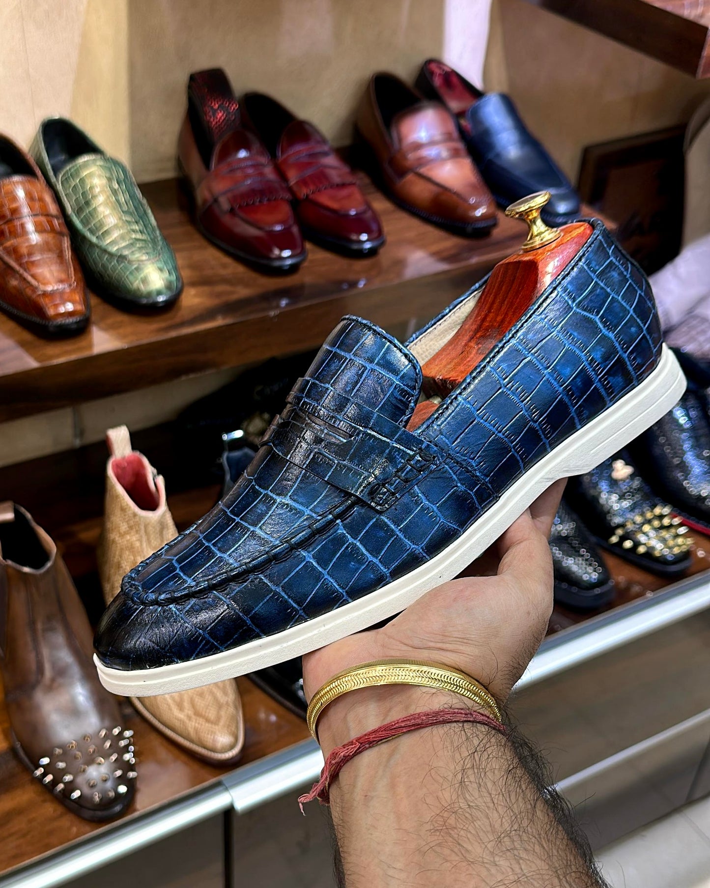 Midnight Blue Crocodile Scaled Yacht Loafers