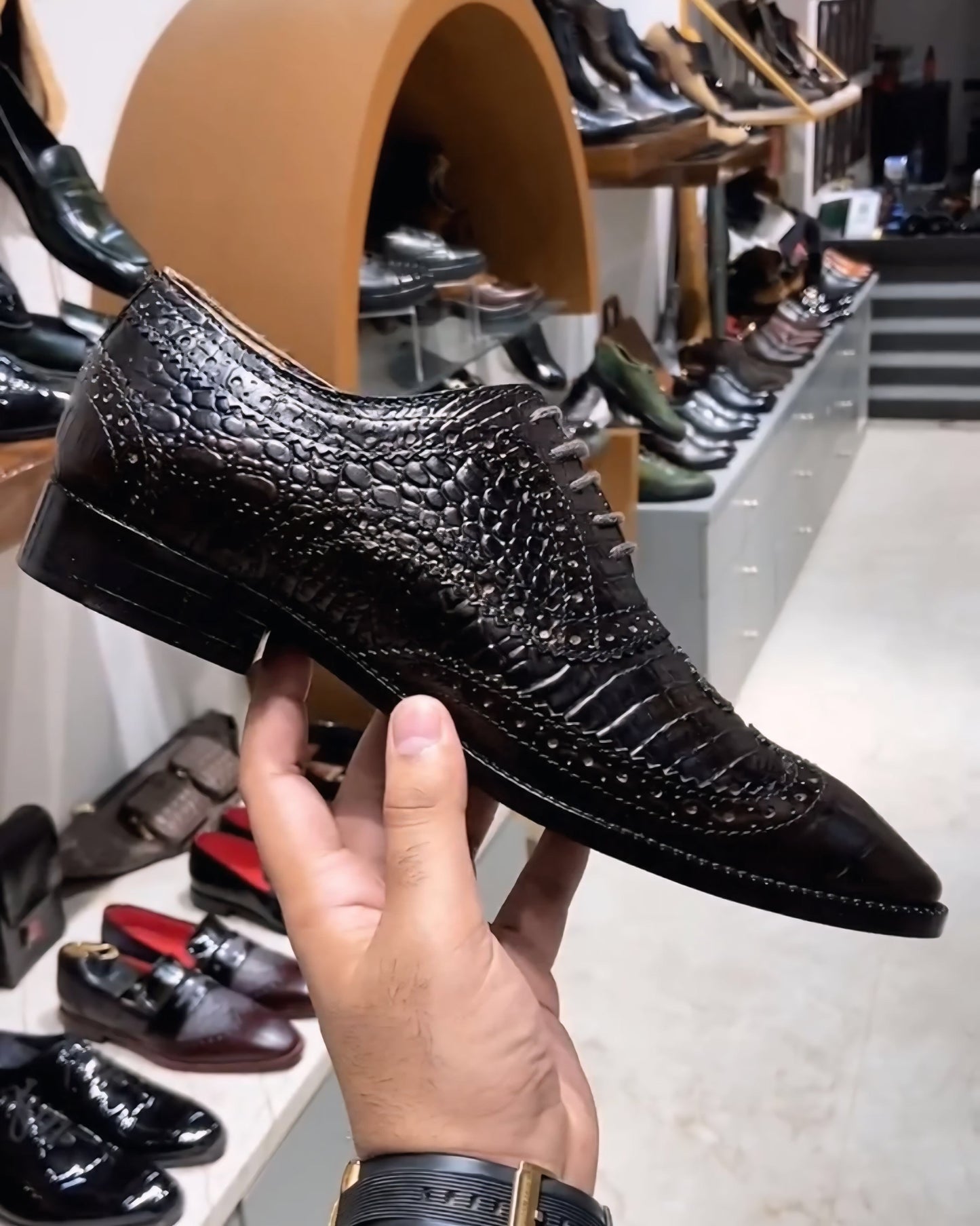 Exotic Brown Smokey Finish Crocodile Scaled Oxfords