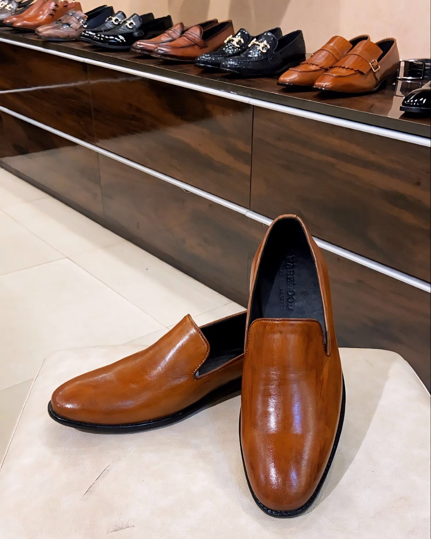 Tan French Leather Boot-cut Moccasins