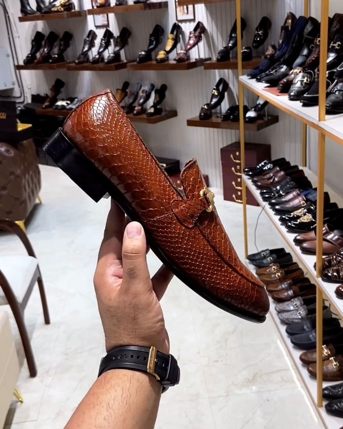 Tan Patina Cobra Scaled Moccasins