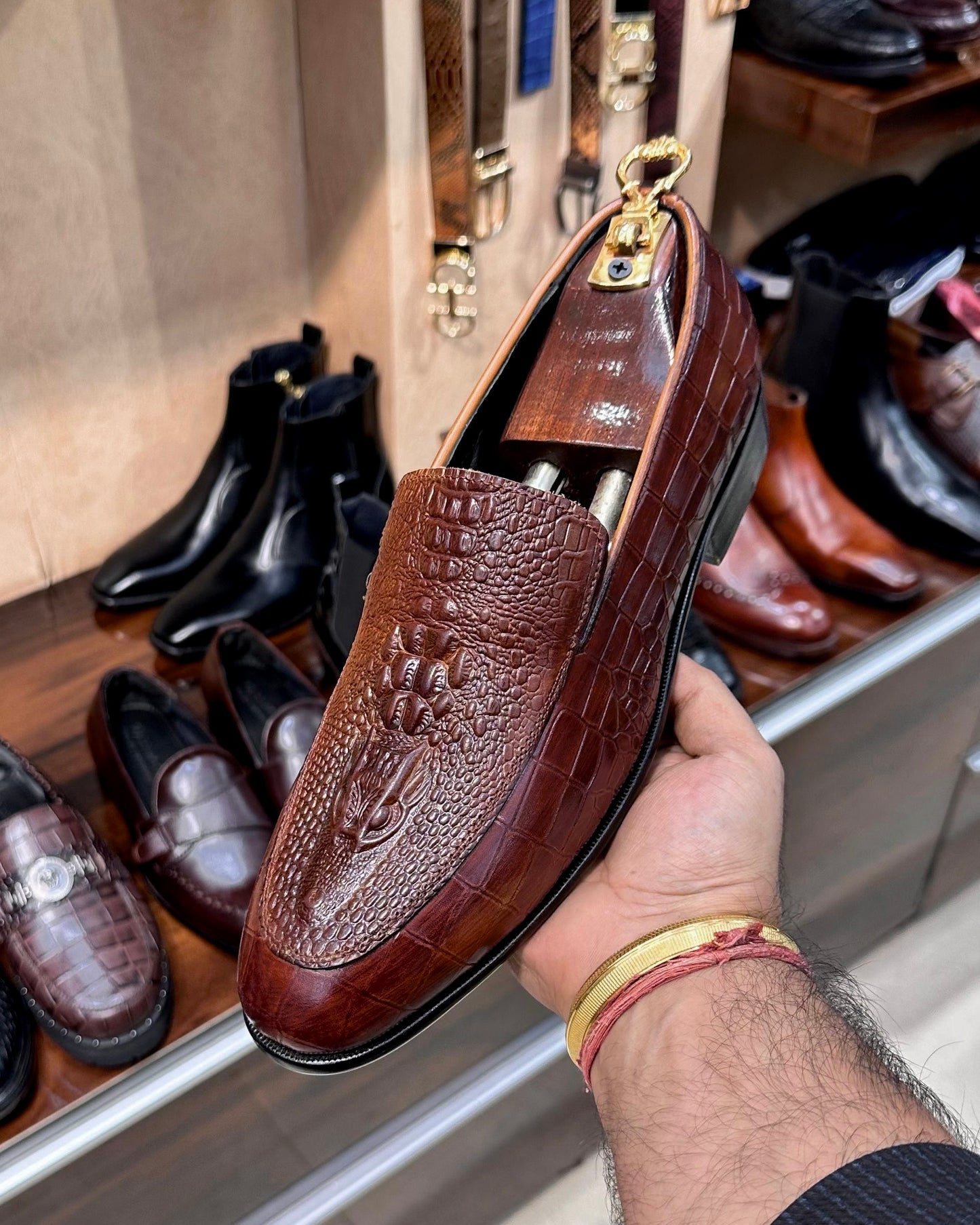 Limited Edition Dark Tan Crocodile Scaled Moccasins