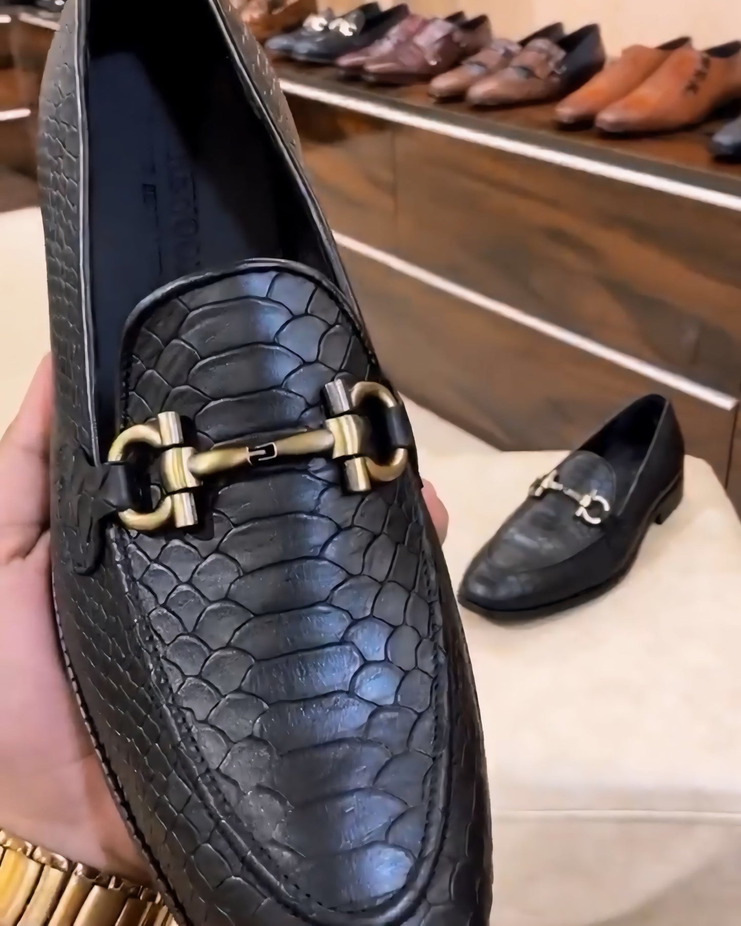 Matt Black Cobra Scaled Moccasins