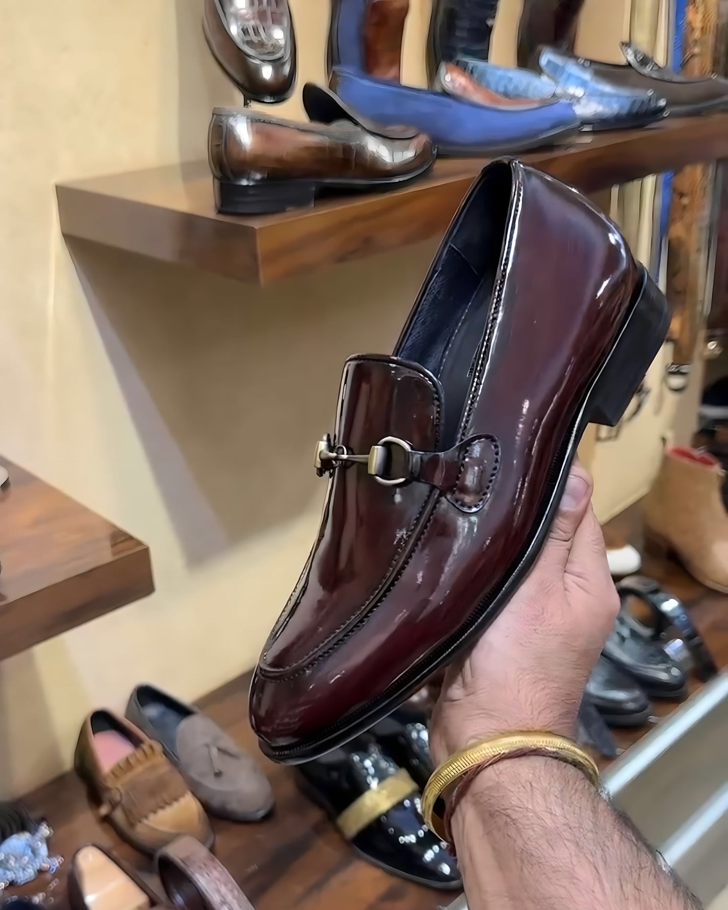 Brush-off Ox-blood Moccasins with Antique Buckle
