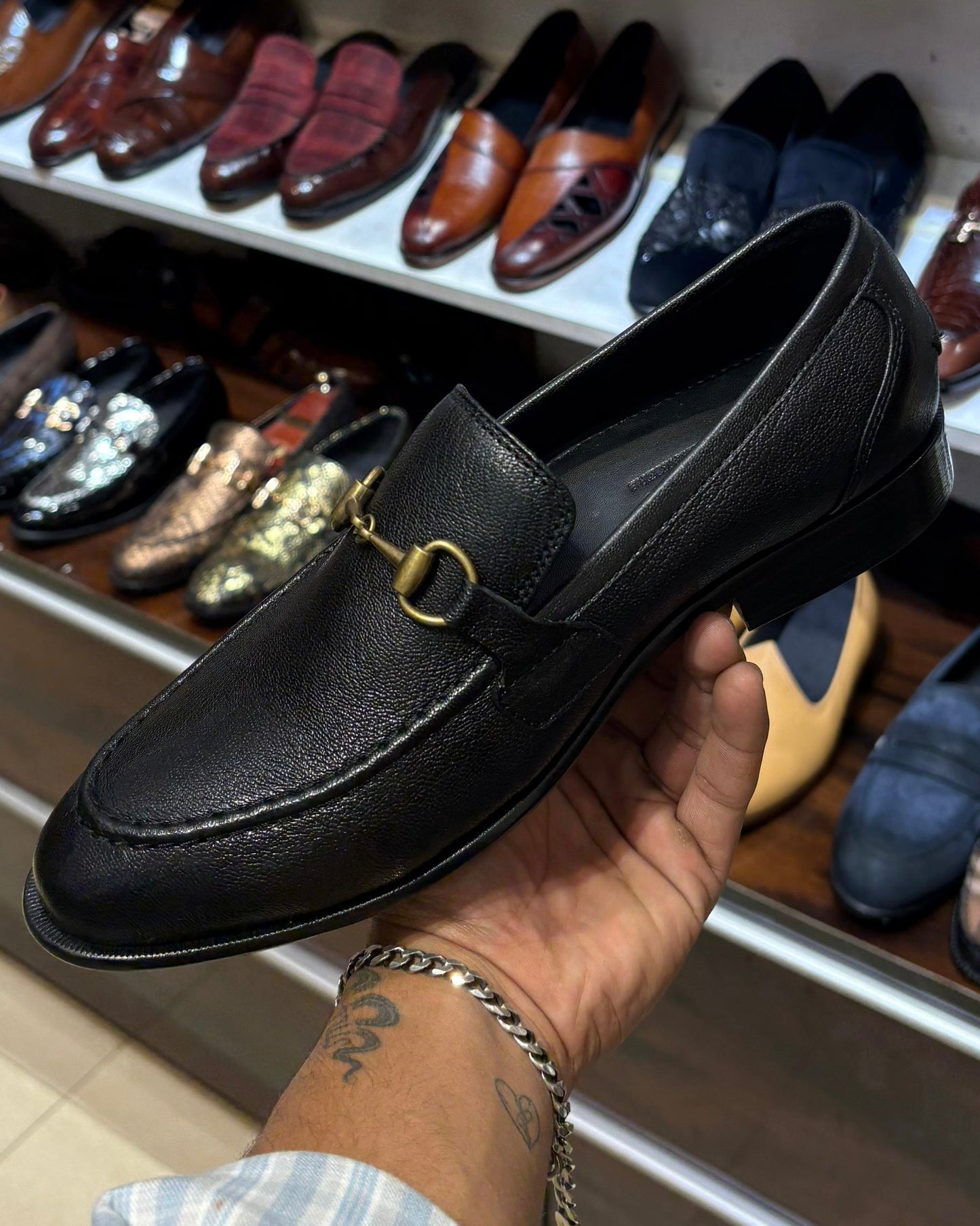 Classic Black Calfskin Leather Horsebit Loafers