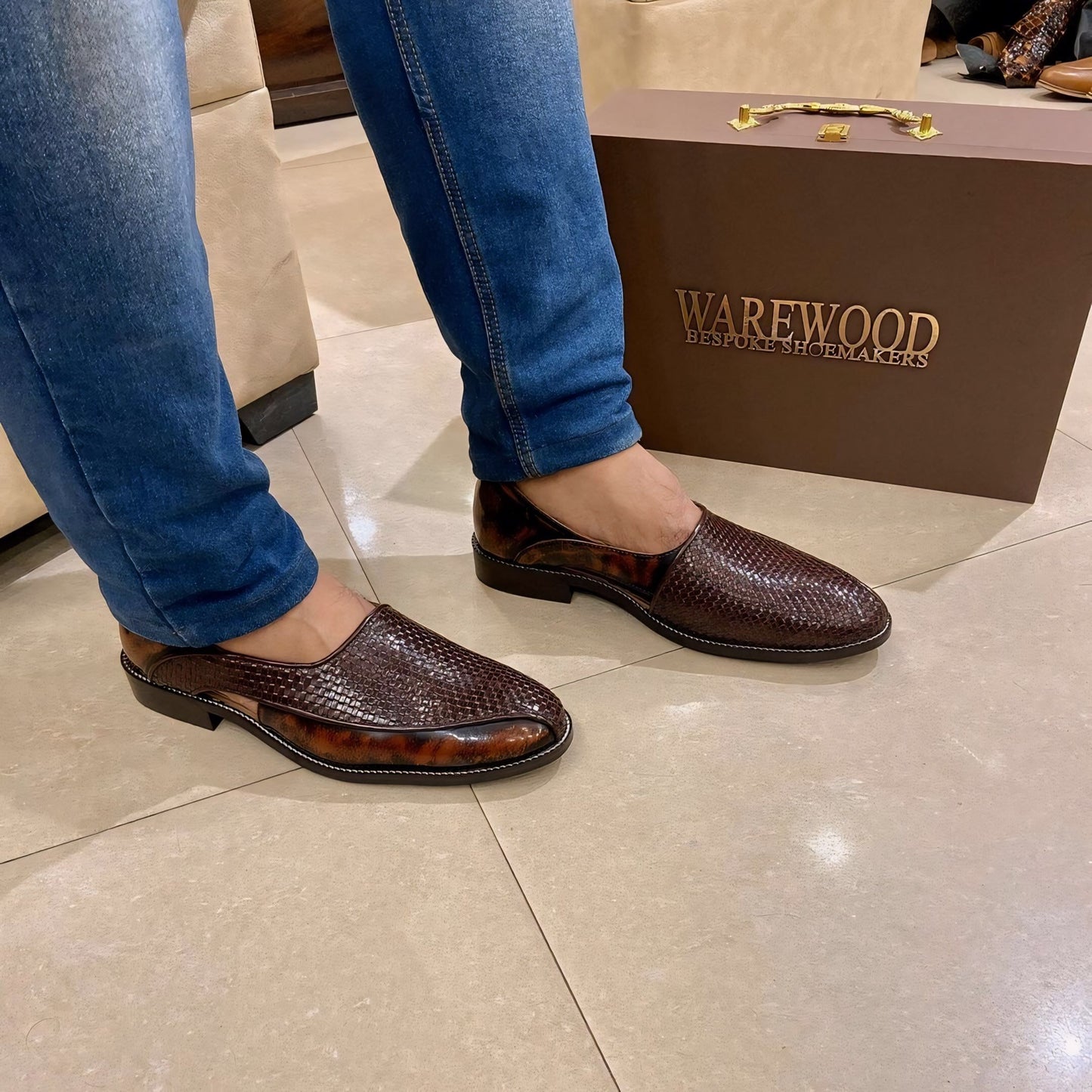Burnished Brown Braided Leather Brush-off Peshawaris