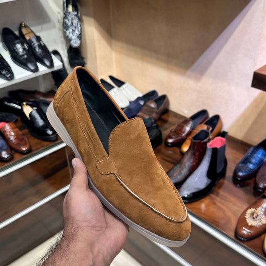 Smooth Tan Suede Yacht Loafers