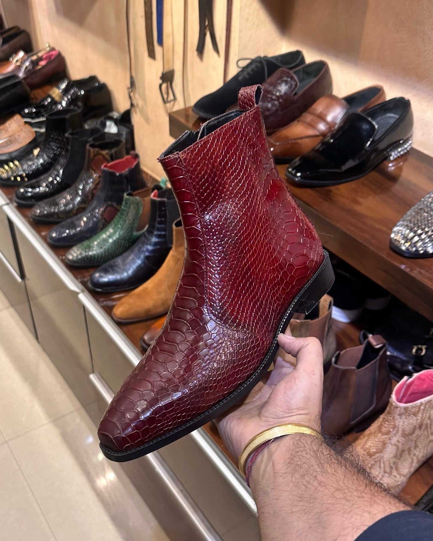 Burgundy Cobra Scaled Zip Boots