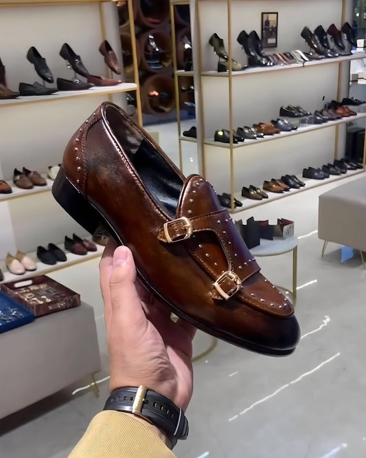 Burnished Brown Patina Double Monk Loafers