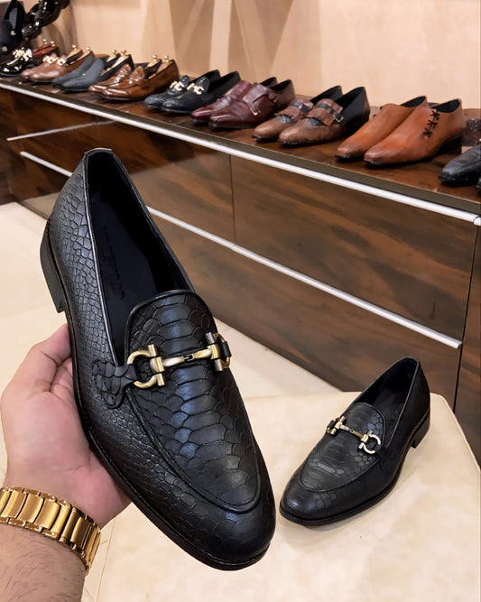 Matt Black Cobra Scaled Moccasins