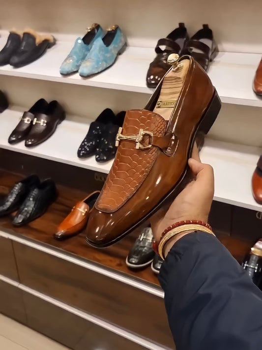 Tan Cobra Scaled Spectator Moccasins