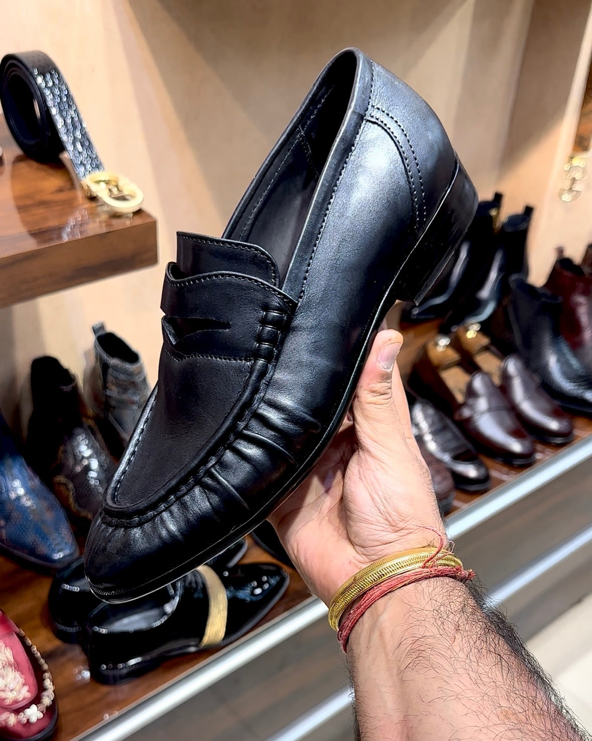 Black Hand-Sewn Apron Penny Loafers