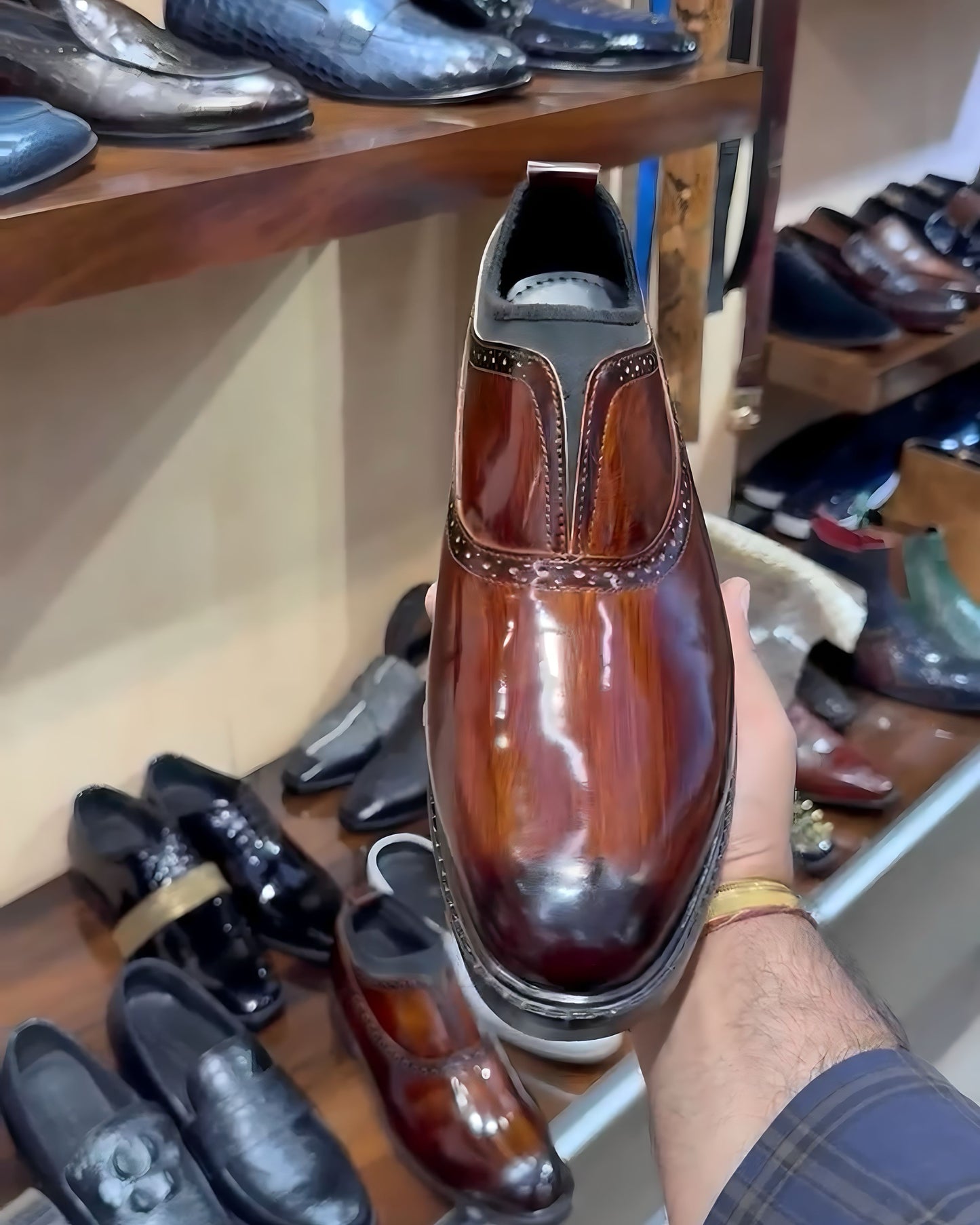 Oxford-Style Slip-Ons in Burnished Flame Patina Finish