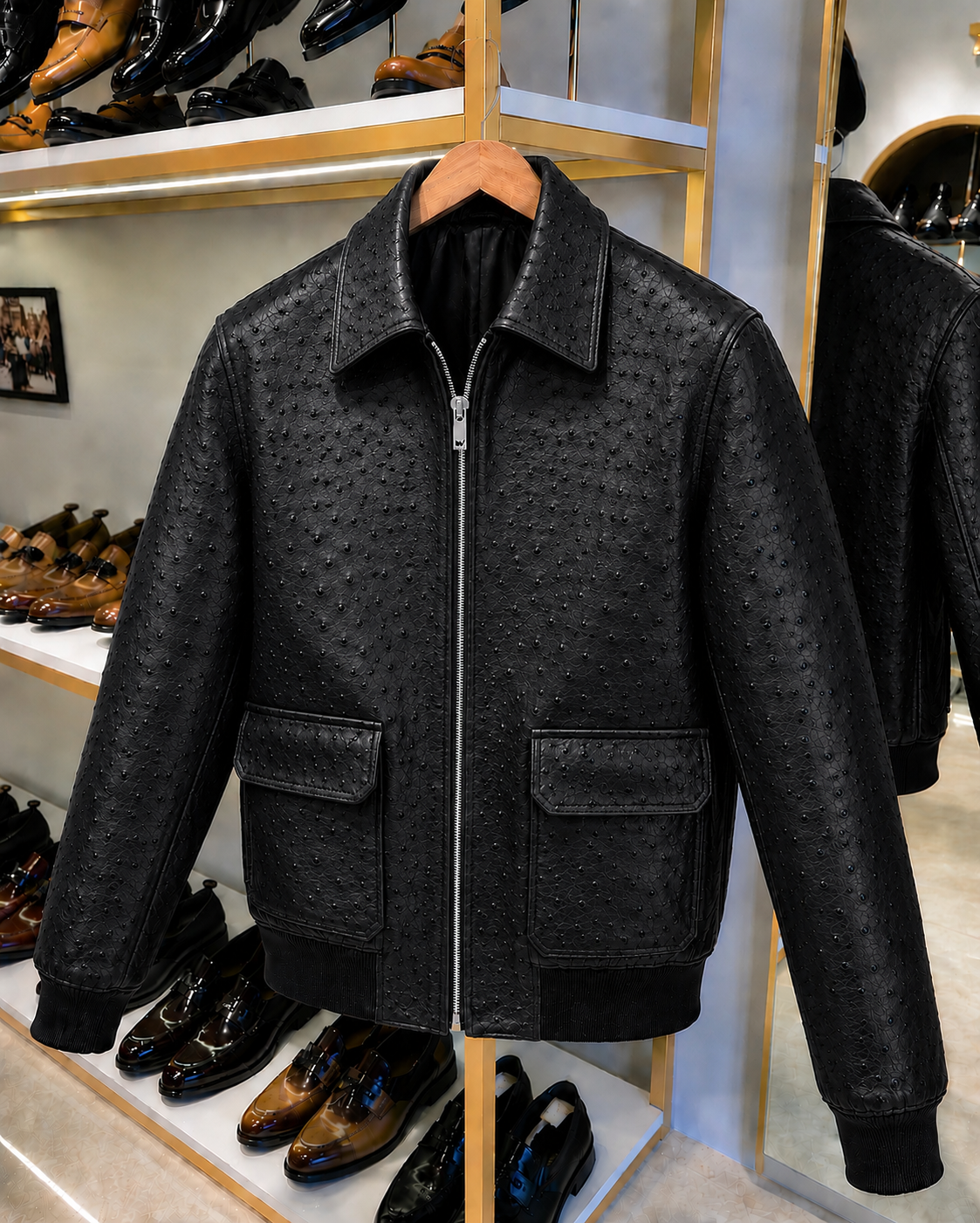Genuine Black Ostrich Leather Jacket