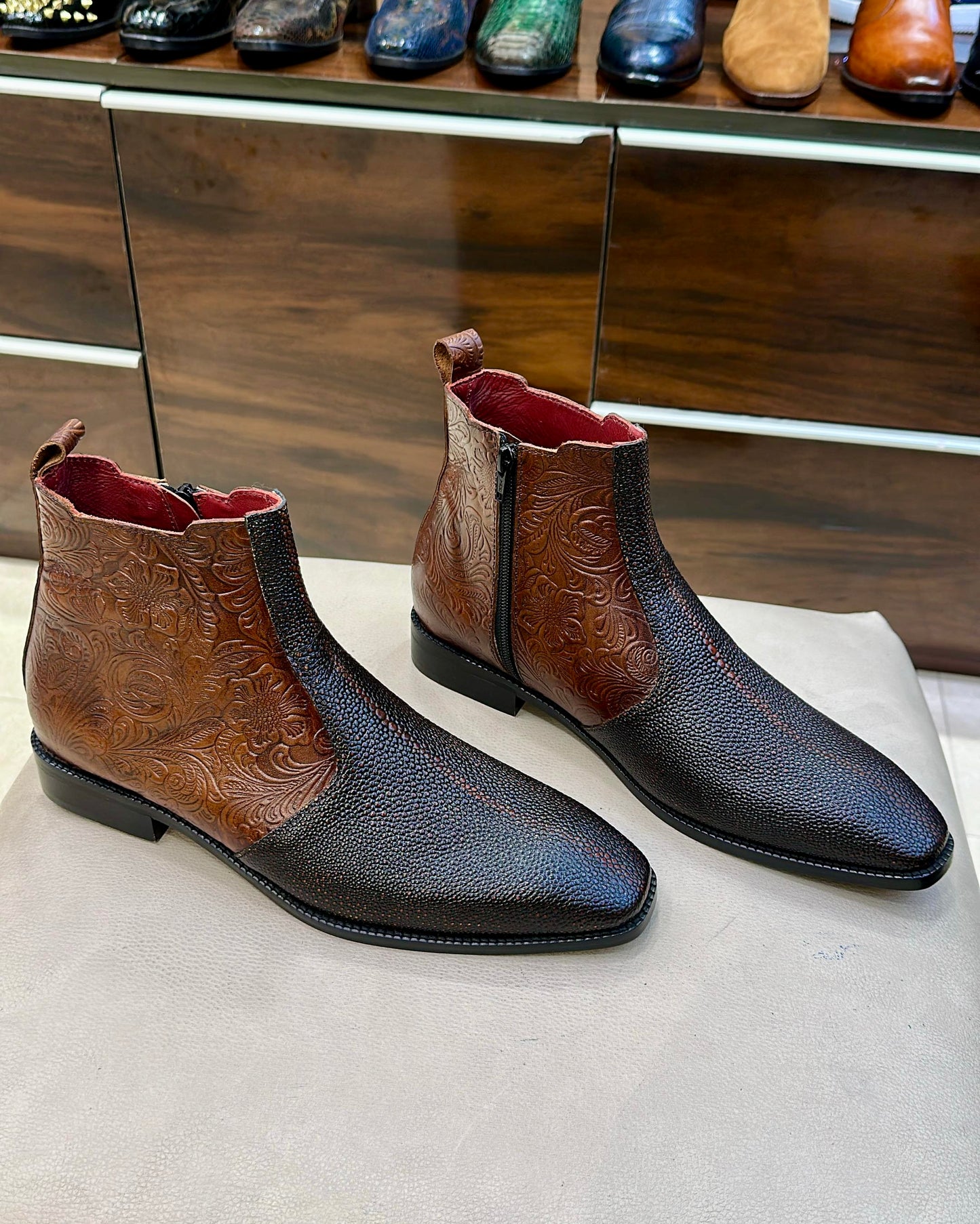 Limited Edition Two-Tone Real Stingray Fish Skin Zip Boots