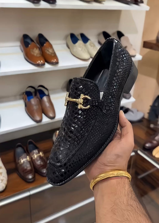 Signature Black Snake Foil Moccasins