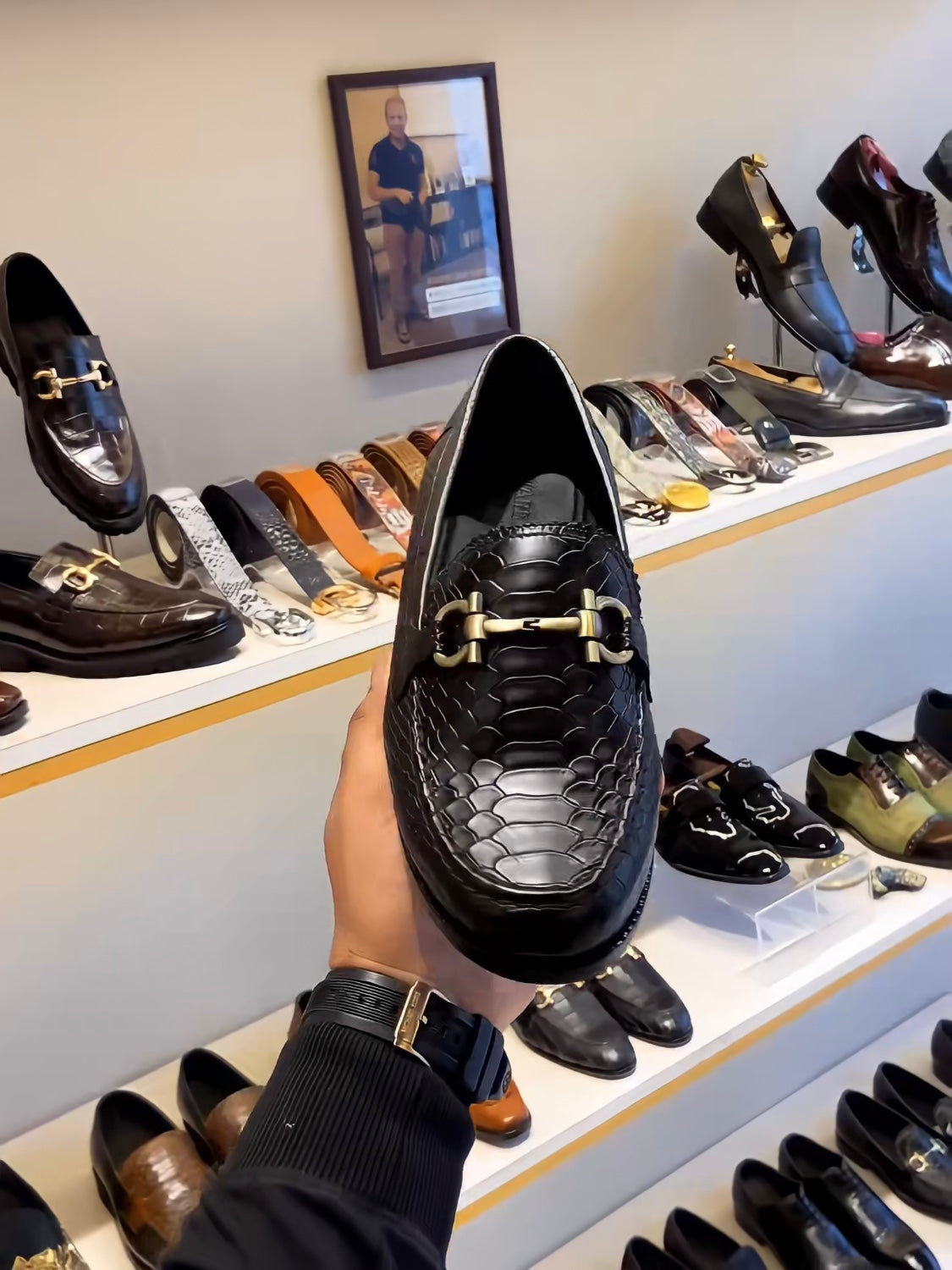 Classic Black Cobra Scaled Moccasins