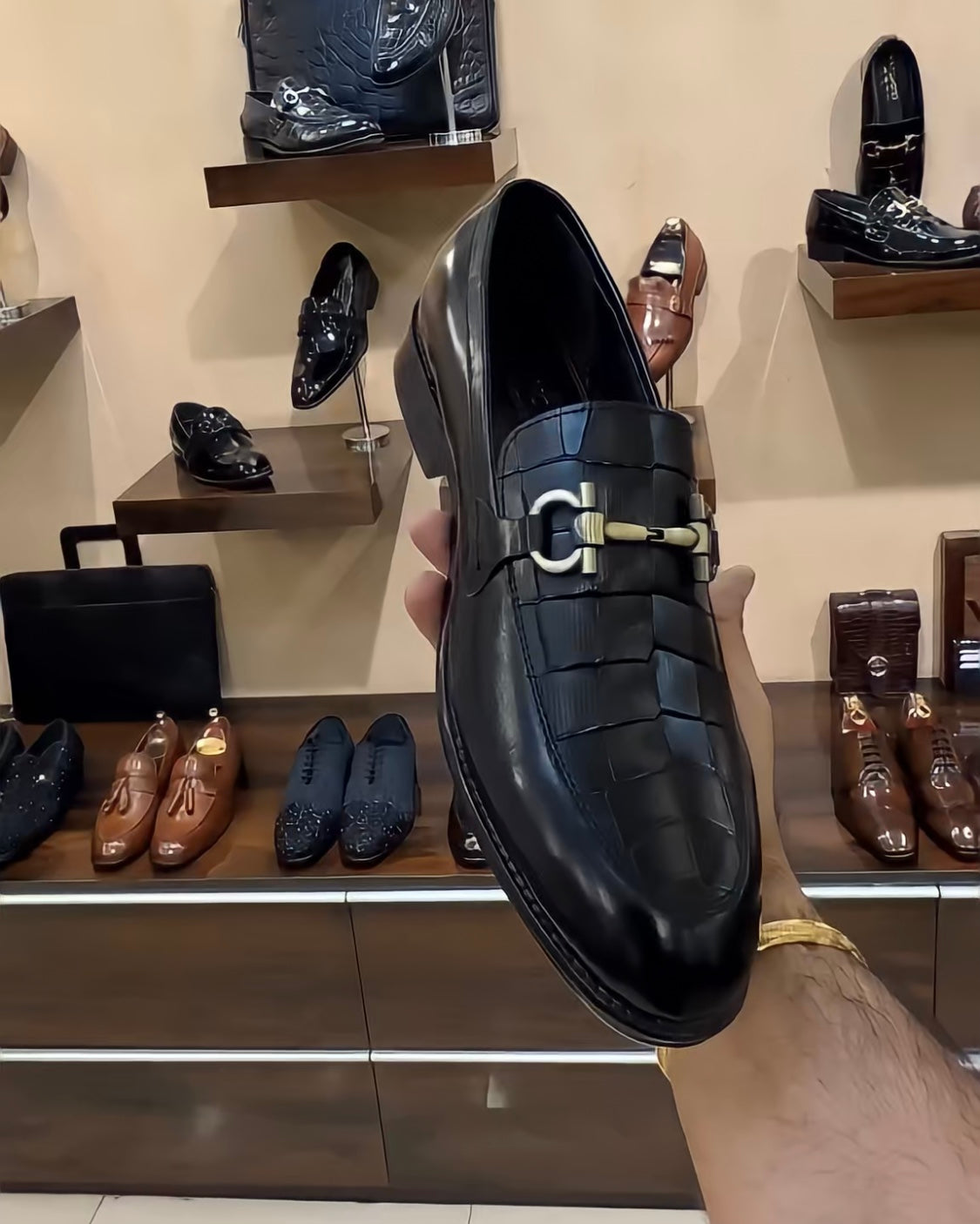 Matt Finish Black Crocodile Scaled Moccasins