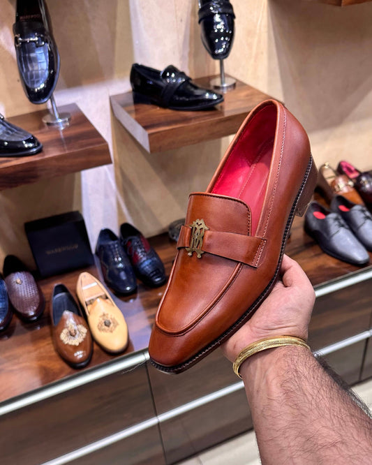 Sun Tan Patina Loafers with Red Interior and Red Bottoms