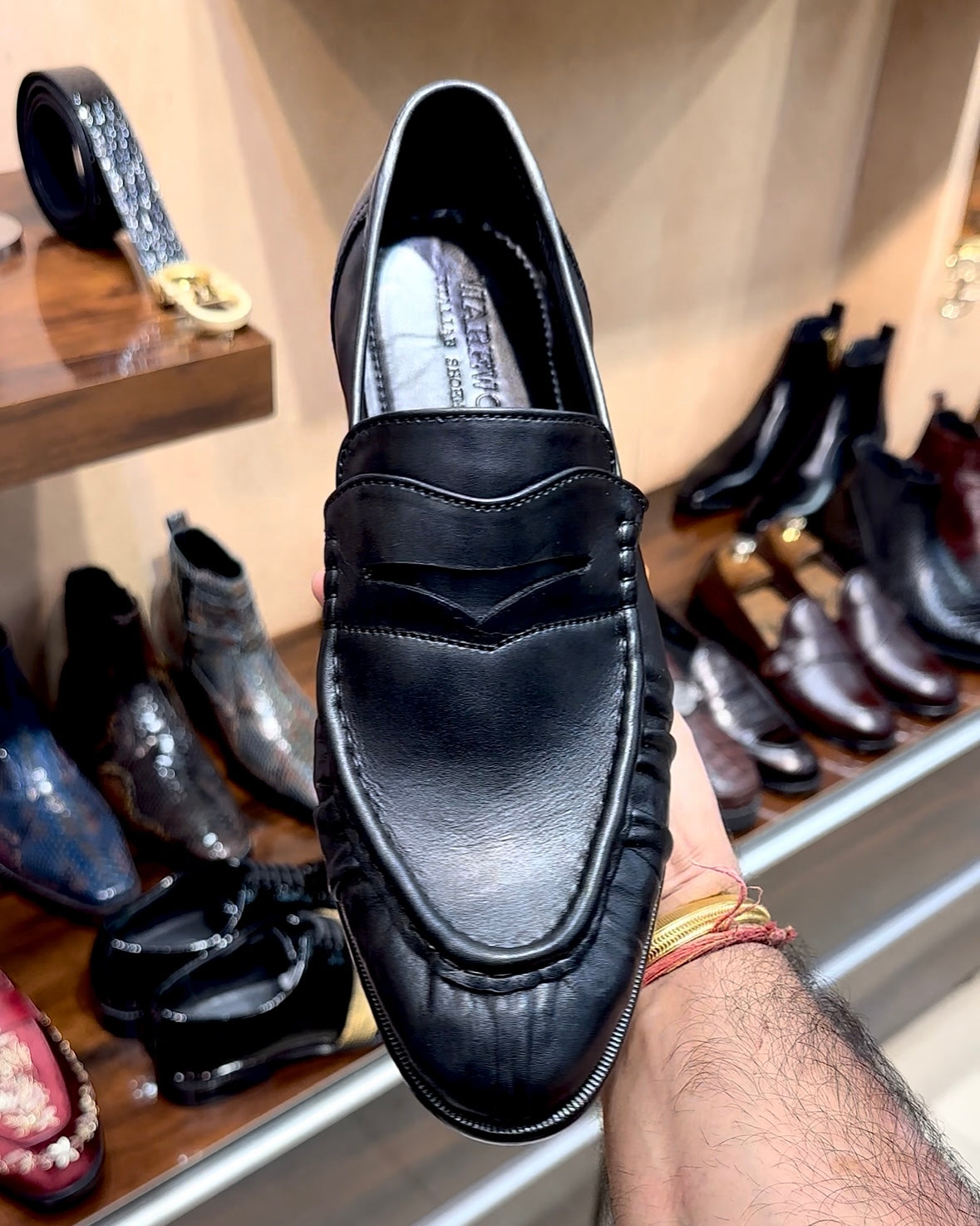 Black Hand-Sewn Apron Penny Loafers