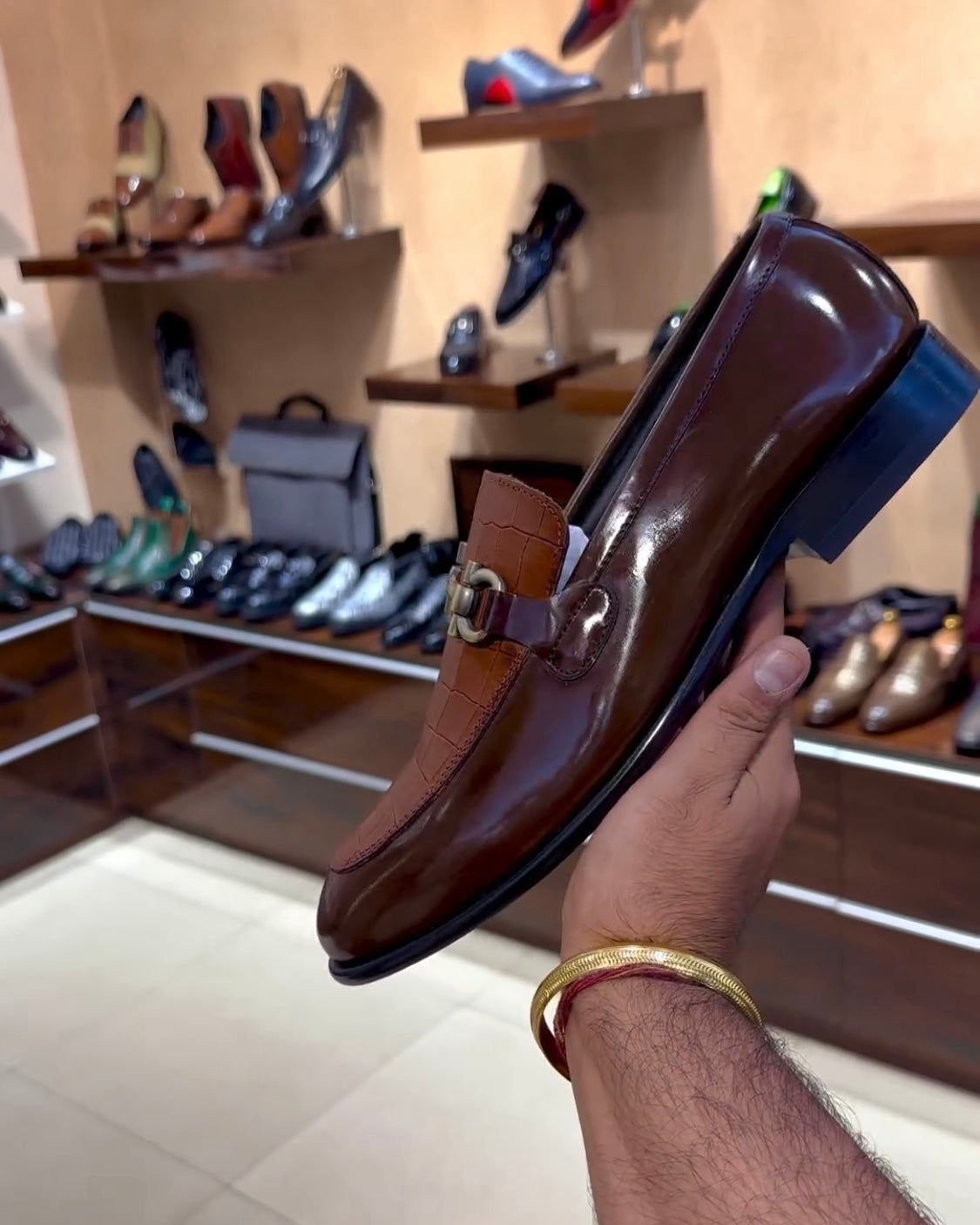 Caramel Brown Crocodile Scaled Spectator Moccasins