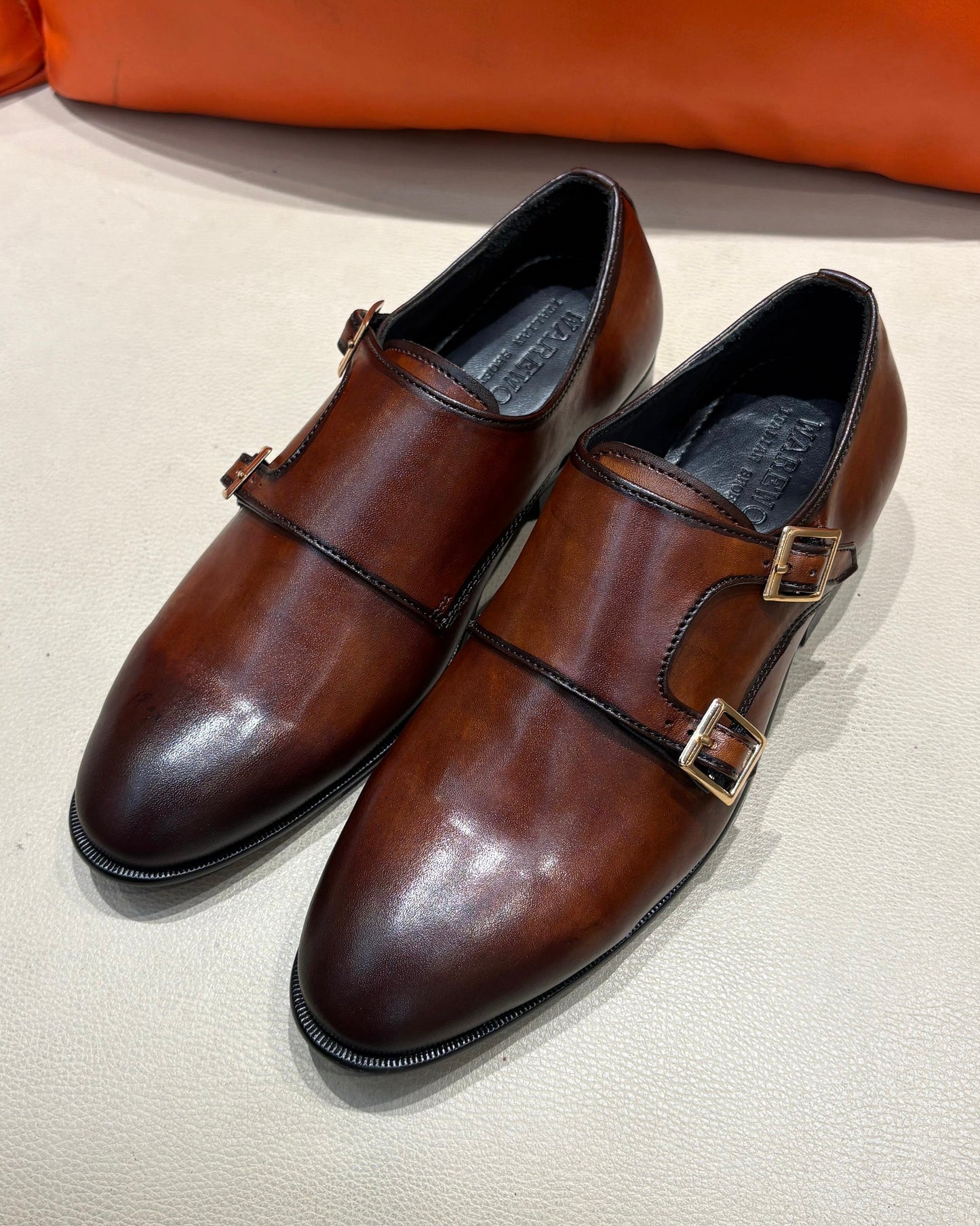 Burnished Brown Double Monk Strap Shoes