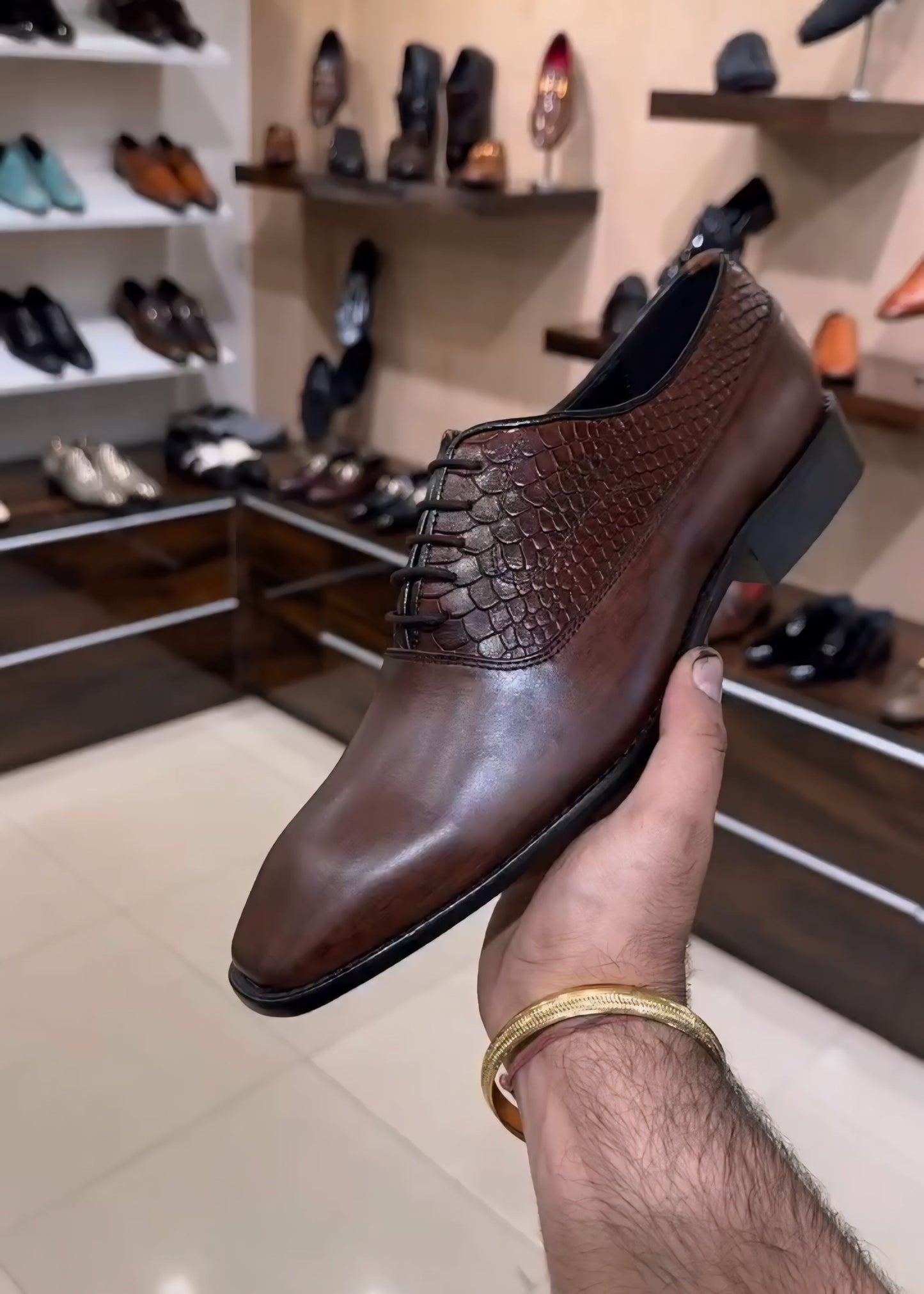 Chocolate Brown Patina Lace-up Oxfords