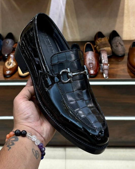 Black Patent Leather Spectator Tux Horsebit Moccasins