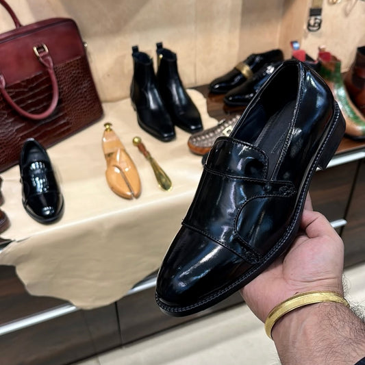 Black Mirror Gloss Double Monk Strap Loafers