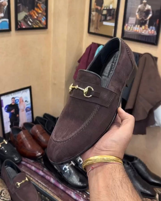 Smooth Mocha Brown Suede Horsebit Loafers