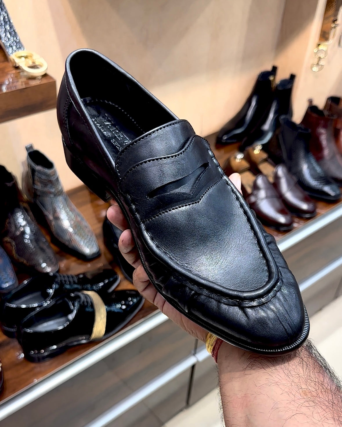 Black Hand-Sewn Apron Penny Loafers