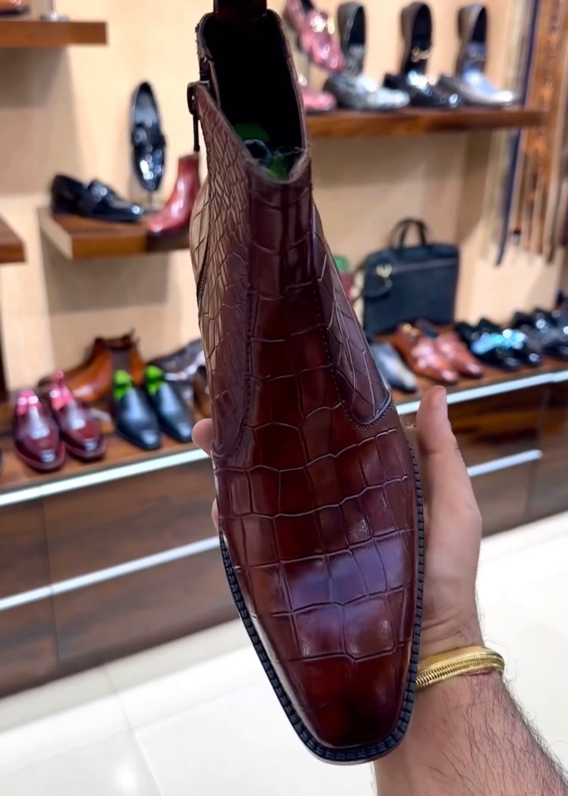 Burgundy Crocodile Scaled Zip Boots