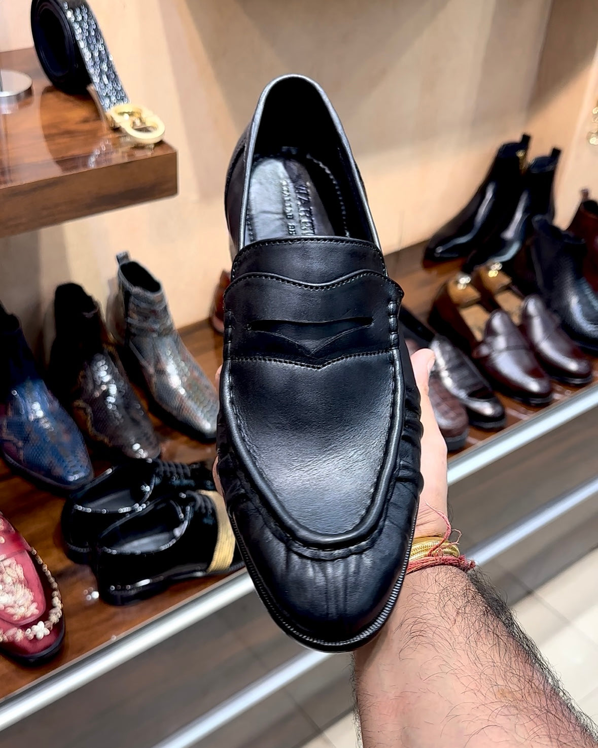 Black Hand-Sewn Apron Penny Loafers