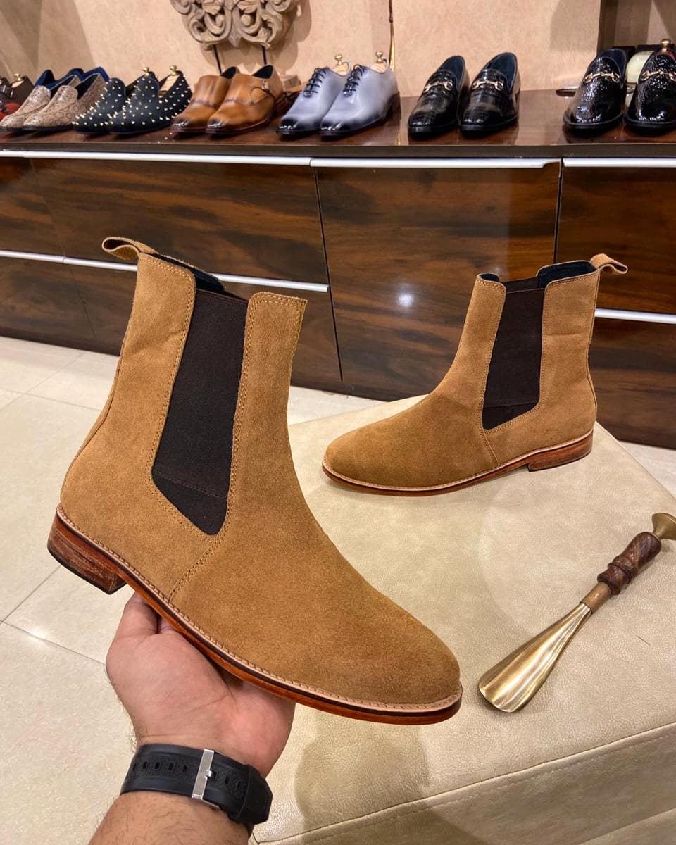 Pure Italian Tan Suede Chelsea Boots