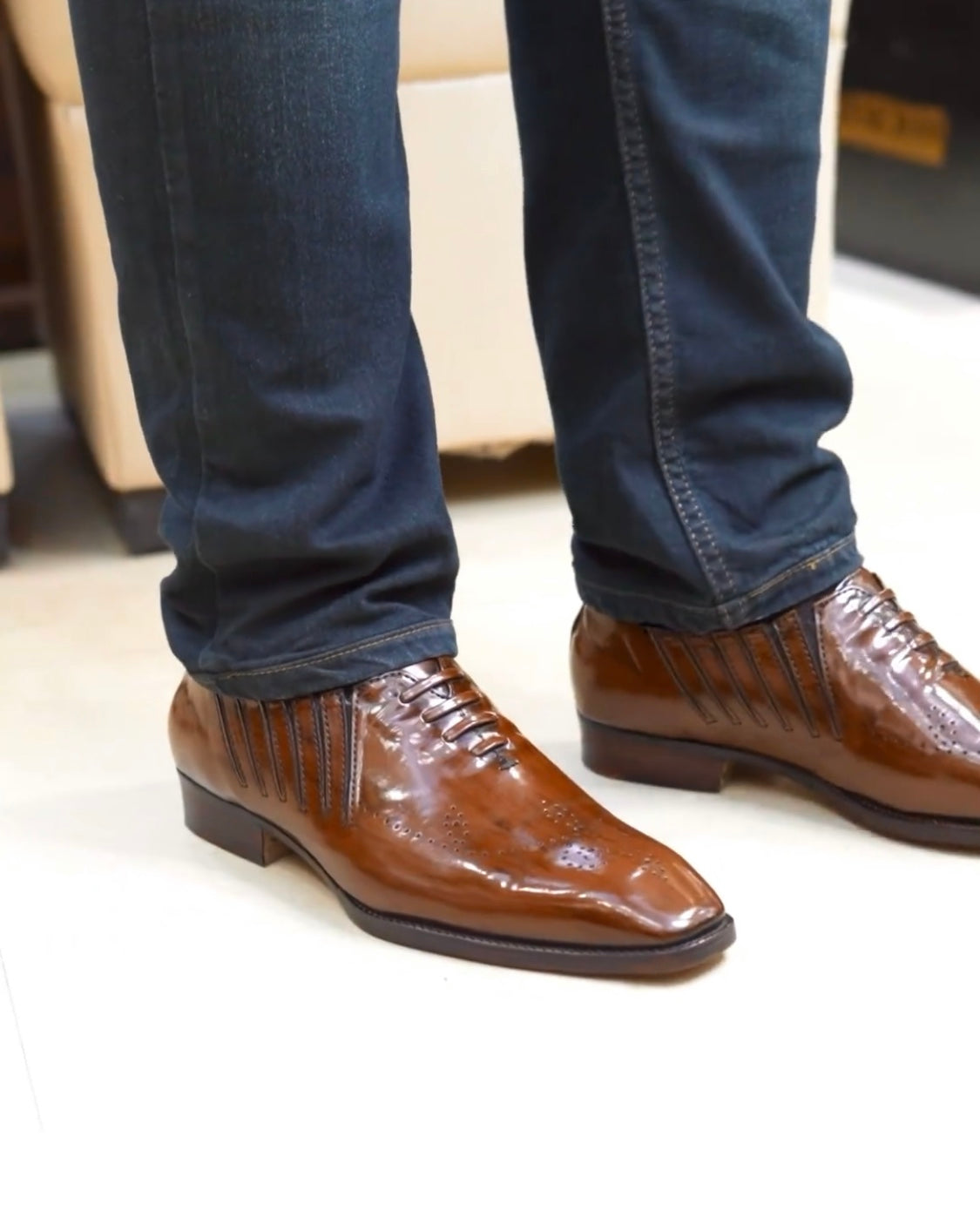 Classic Brown Patina Lace-up Oxfords