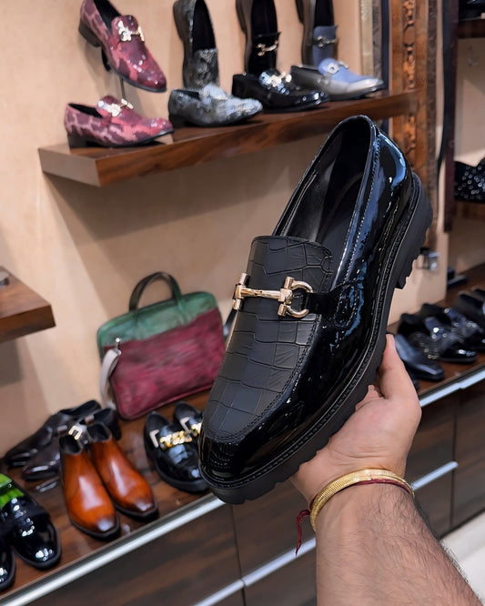 Patent & Crocodile Scaled Boot Sole Moccasins