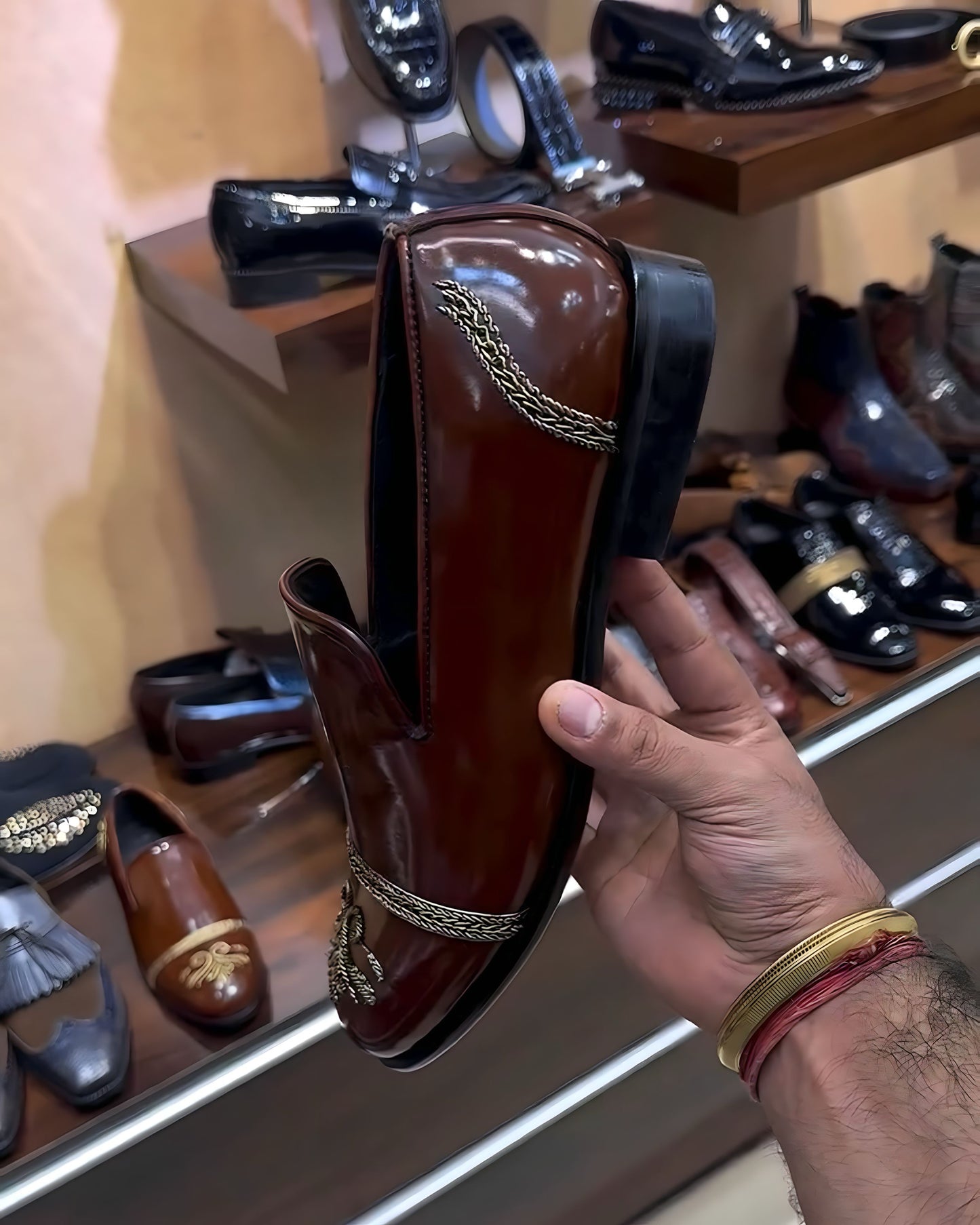 Brown Patina Hand-embroidery Slip-ons