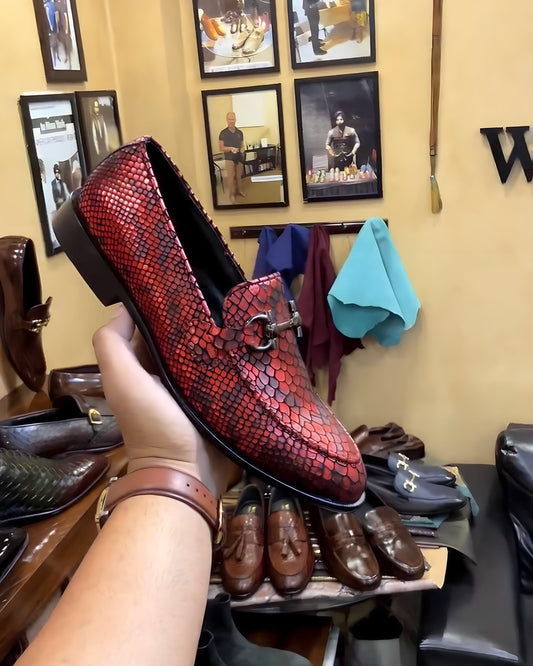 Exotic Red Snake Foil Moccasins