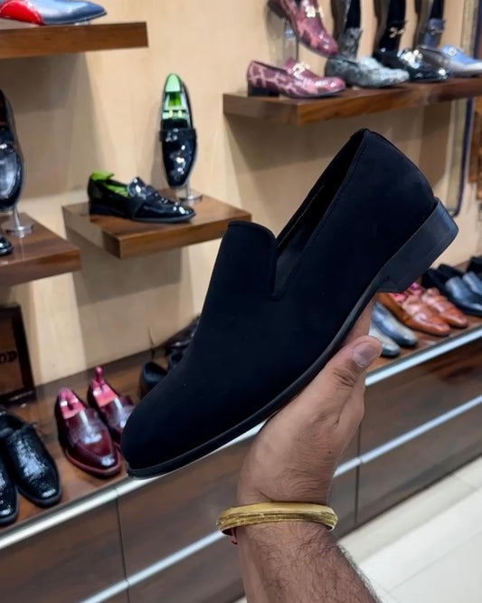 Pure Italian Black Suede Slip-ons