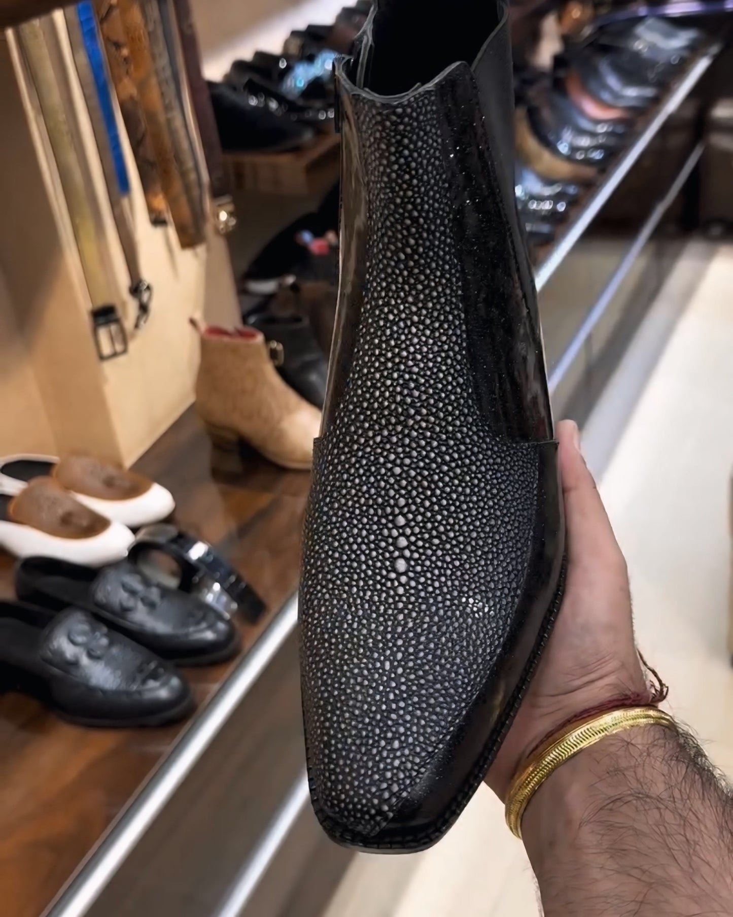 Stingray Fish Skin with Italian Sparkle Patent Leather Boots