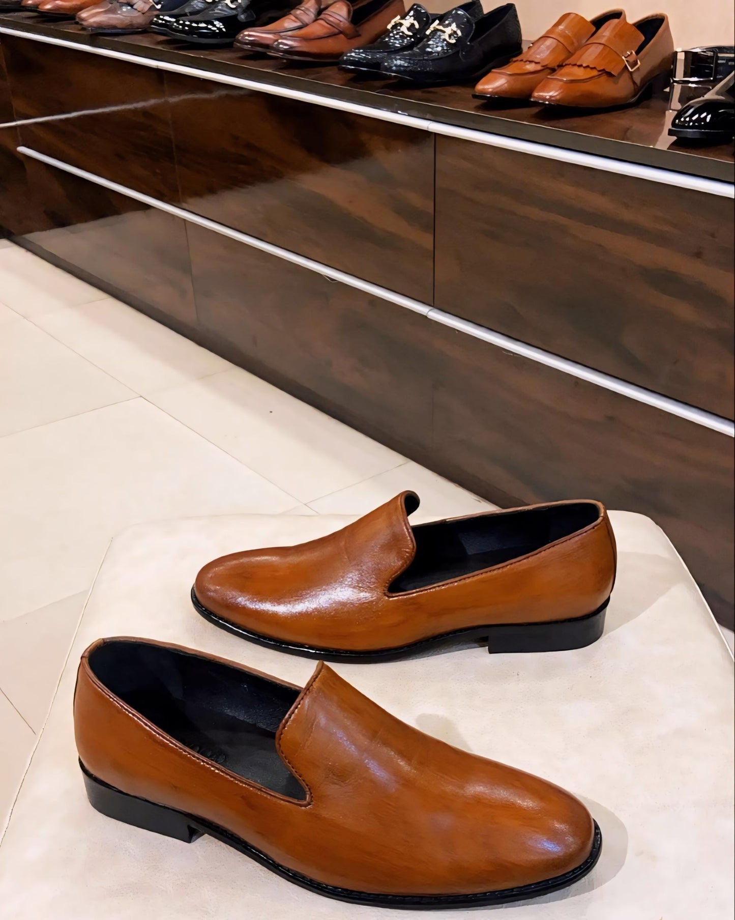Tan French Leather Boot-cut Moccasins