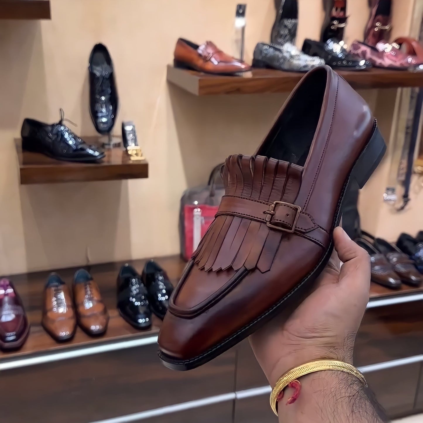 Pure Italian Leather Brown Fringe Moccasins