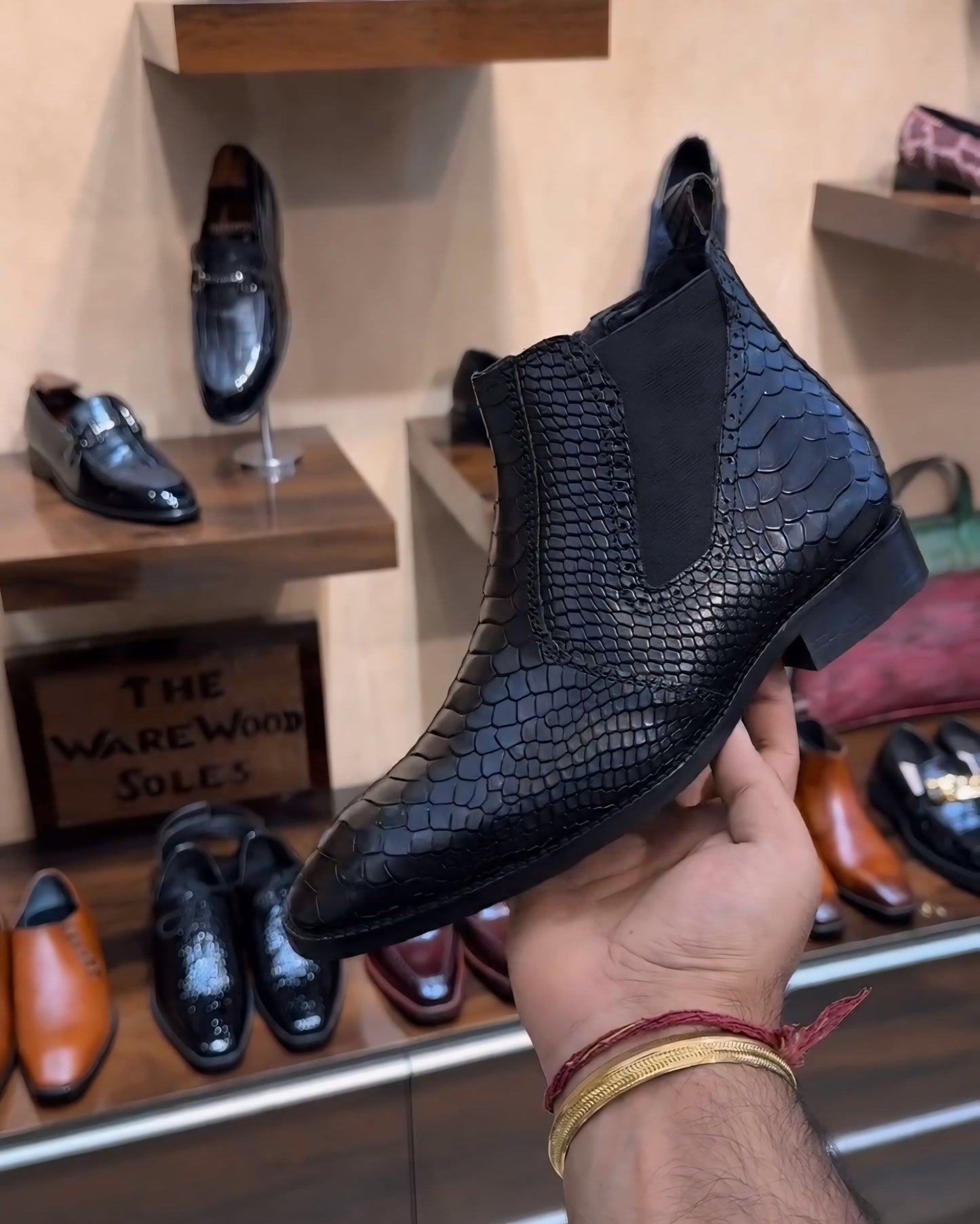 Matte Black Cobra Scaled Low-top Boots