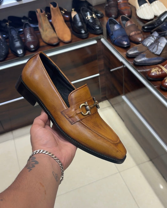 Yellow-tan Patina Horsebit Loafers