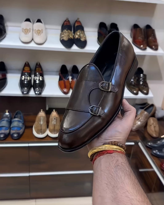 Coffee Brown Patina Double Monk Loafers