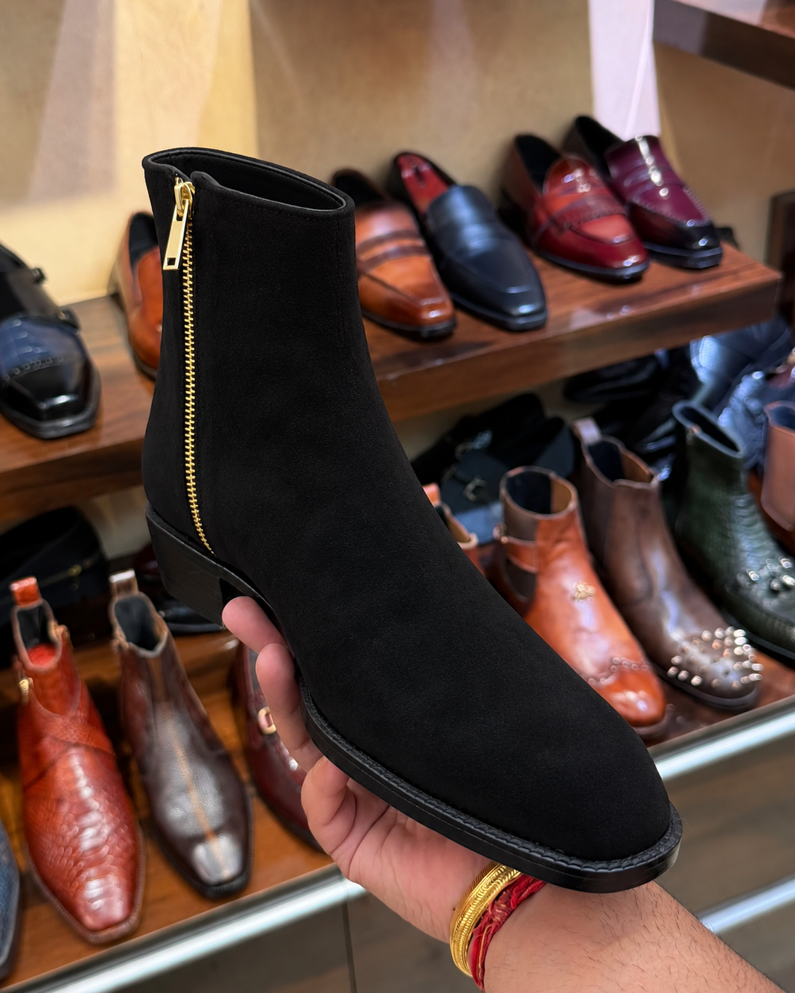 High-top Black Suede Boots With Cuban Heel