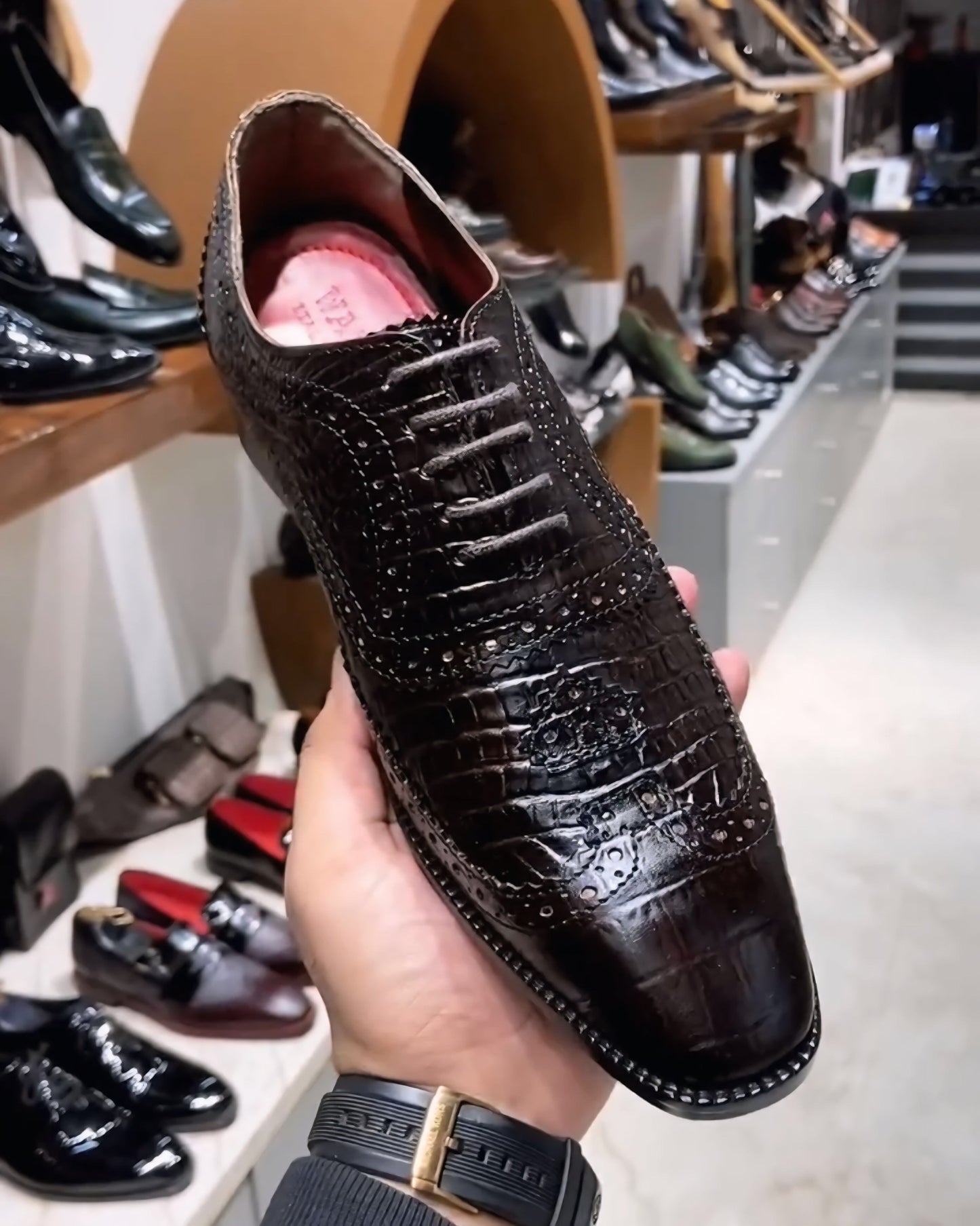 Exotic Brown Smokey Finish Crocodile Scaled Oxfords