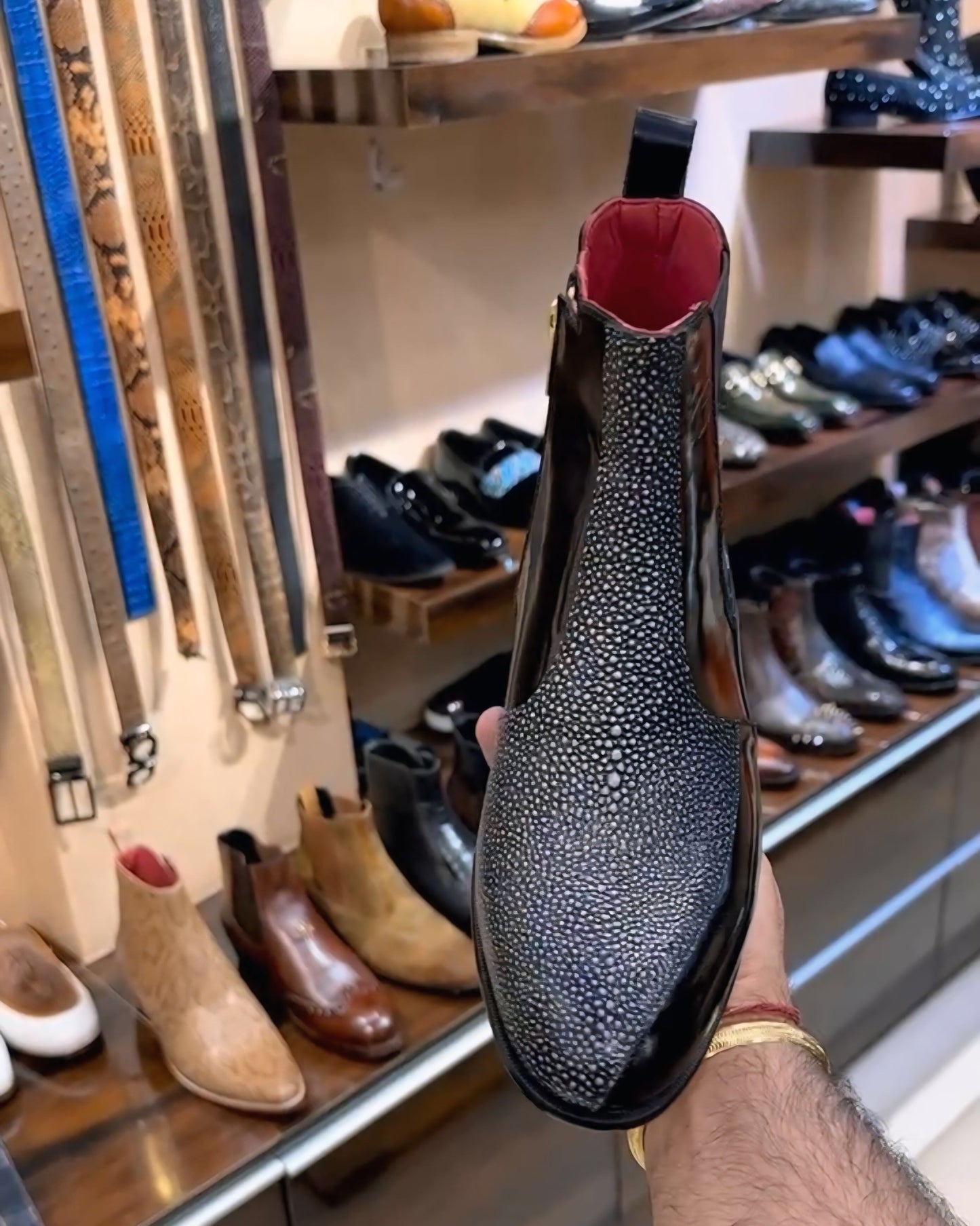 Exotic Stingray Fish Leather Zipper Boots