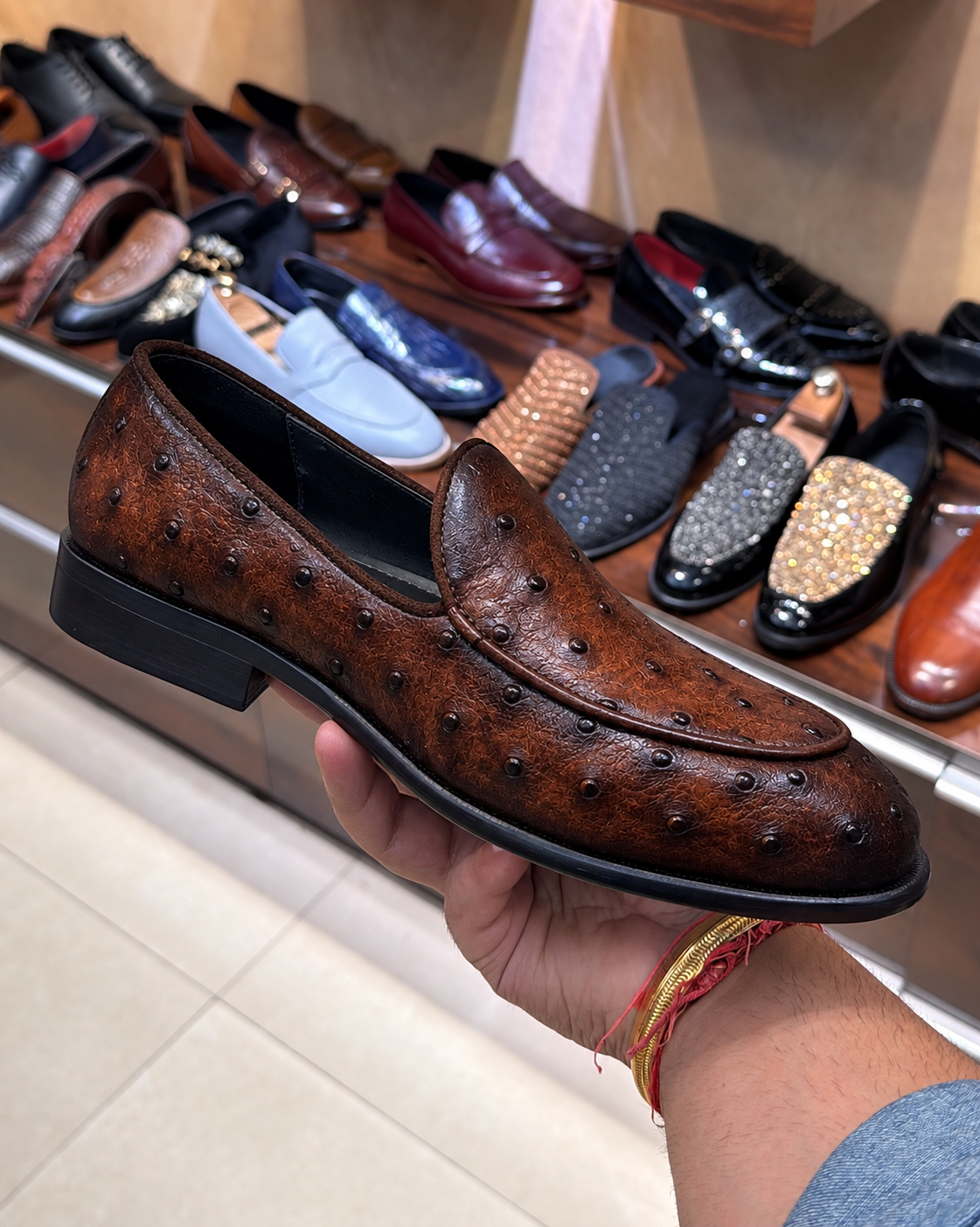 Smokey Brown Real Ostrich Skin Belgian Loafers